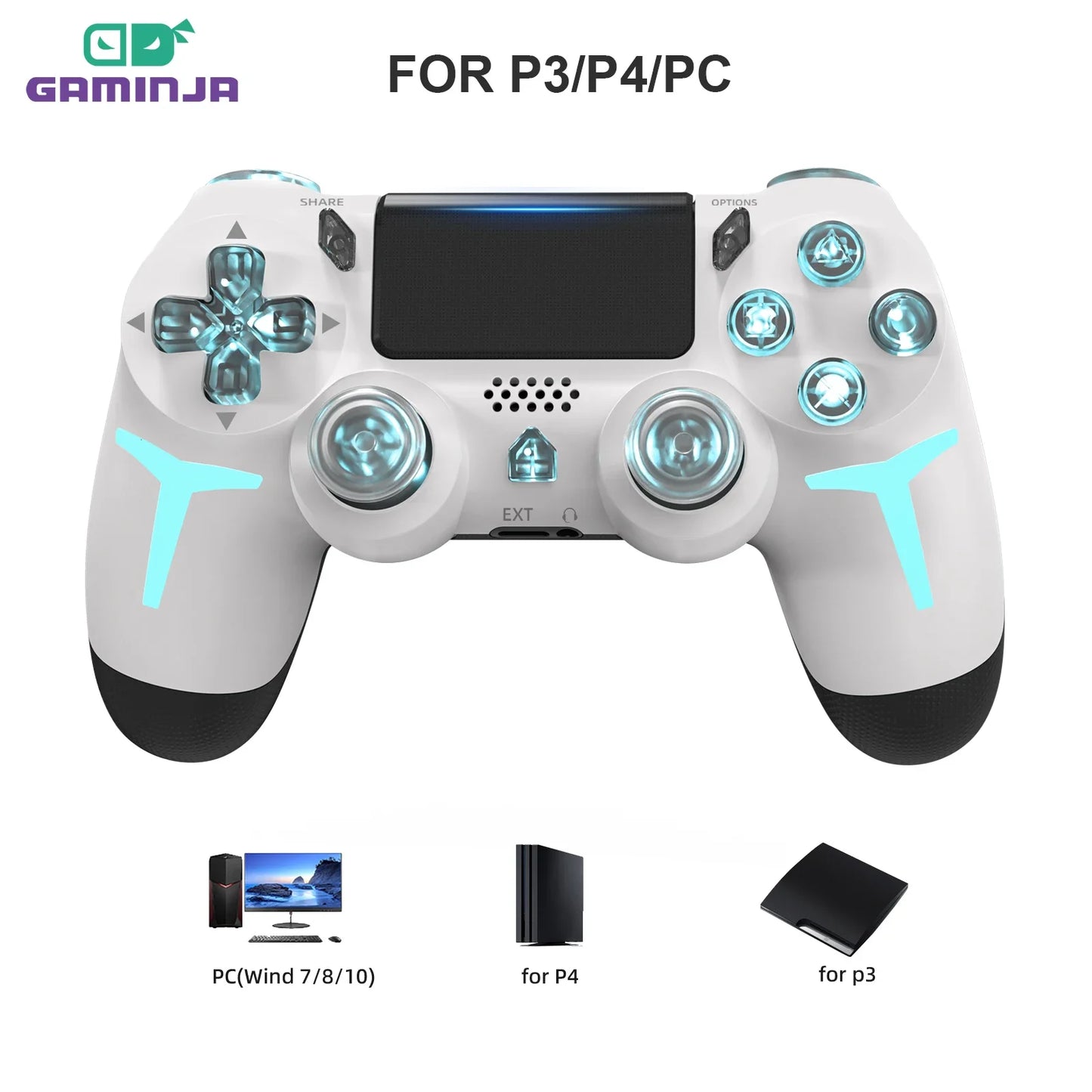 Wireless RGB Ninja Gaming Controller – Compatible with PS4 & PS3